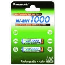 PILE RICARICABILI FORMATO AAA MINISTILO 1000maH 1,2V PANASONIC IN BLISTER DA 2 PEZZI