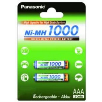 PILE RICARICABILI FORMATO AAA MINISTILO 1000maH 1,2V PANASONIC IN BLISTER DA 2 PEZZI