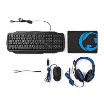 KIT GAMING COMPOSTO DA MOUSE, PAD, CUFFIA CON ADATTATORE E TASTIERA