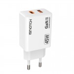 CARICABATTERIE GAN USB TYPE-C + 1 USB QC 3A 45W