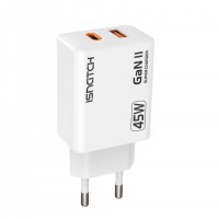 CARICABATTERIE GAN USB TYPE-C + 1 USB QC 3A 45W