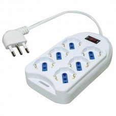 MULTIPRESA QUADRA 6 POSTI UNIVERSALE CON INTERRUTTORE LUMINOSO+PROTEZIONE E SPINA ANGOLO 16A BIANCA