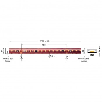 STRIP LED 220V 17W/MT IP65 LUCE NATURALE LED2835 BOBINA 5 MT