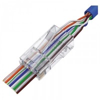 SPINA PLUG RJ45 UTP CAT5 PER CAVO RIGIDO O FLEX FORI PASSANTI CONFEZIONE 10 PEZZI