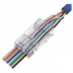 SPINA PLUG RJ45 UTP CAT5 PER CAVO RIGIDO O FLEX FORI PASSANTI CONFEZIONE 10 PEZZI