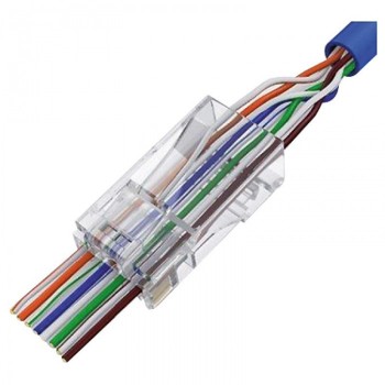 SPINA PLUG RJ45 UTP CAT5 PER CAVO RIGIDO O FLEX FORI PASSANTI CONFEZIONE 10 PEZZI