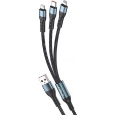 CAVO USB A - USB 3 IN 1 MICROusb, LIGHTNING, TYPE-C MT.1,2 3A