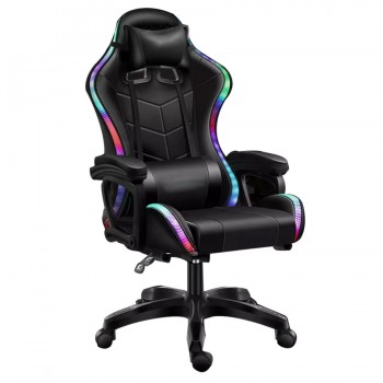 SEDIA DA GAMING CON CUSCINO MASSAGGIANTE NERA E LED RGB