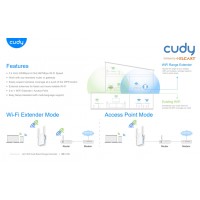 AC1200 CUDY WIFI EXTENDER 1200Mbps DUAL BAND CON 1 PORTA FAST ETHERNET RJ45