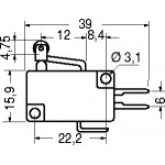 MICROSWITCH 22x18 CON LEVA CORTA E ROTELLA