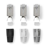 SPINA PLUG RJ45 FTP CAT7 PASSANTE PER CAVO RIGIDO E FLESSIBILE CON GUIDACAVO CONFEZIONE 10 PEZZI