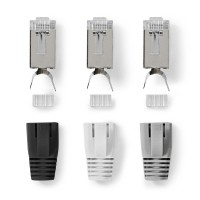 SPINA PLUG RJ45 FTP CAT7 PASSANTE PER CAVO RIGIDO E FLESSIBILE CON GUIDACAVO CONFEZIONE 10 PEZZI